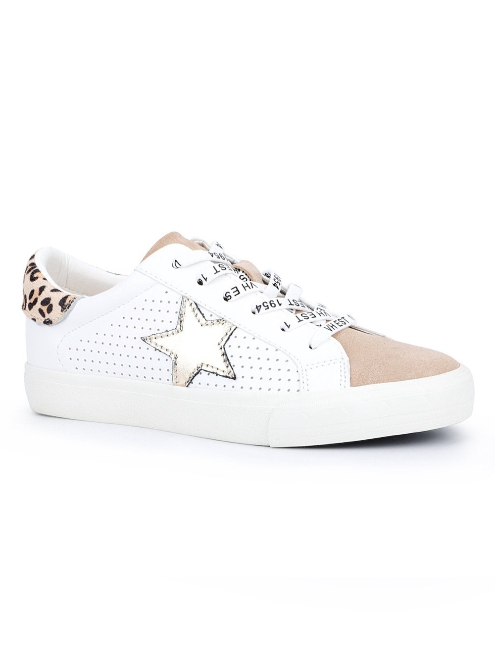 NEW Vintage Havana Grande Womens Size 8 White Camel & Leopard Gold Star Sneakers